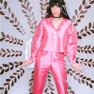 Pink silk “Bianca” button down top by Chelsea Mack